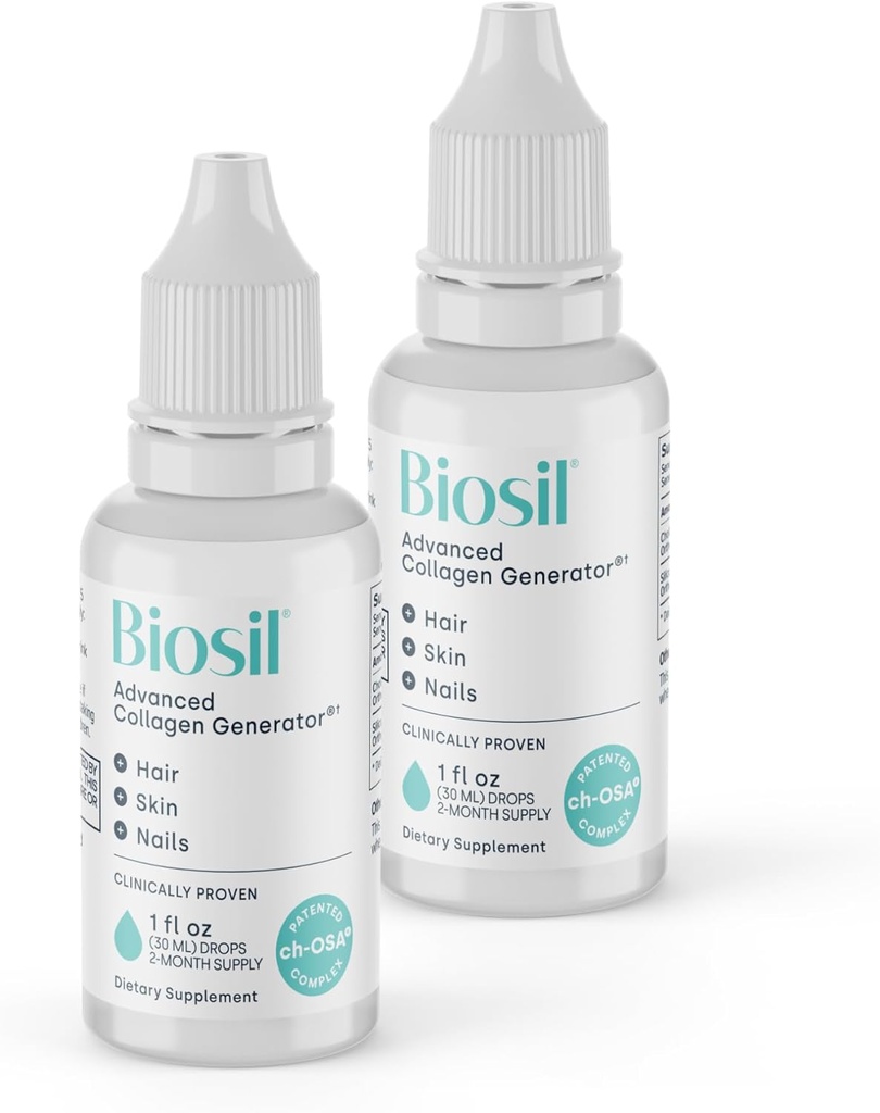 Biosil コラーゲン ボスター サプリメント - 1 の fl の oz の低下、2 のパック - 皮膚、毛、釘及び接合箇所のための特許を取られた ch-OSA の活性化剤 - サポート 自然な生産 - 120 日の供給