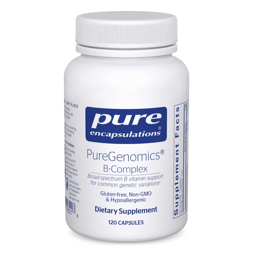 純粋なカプセル化PureGenomics Bコンプレックス - 遺伝子発現、細胞機能、ホルモンの生産およびエネルギー代謝* - ビタミンB12&B6-120カプセル付き