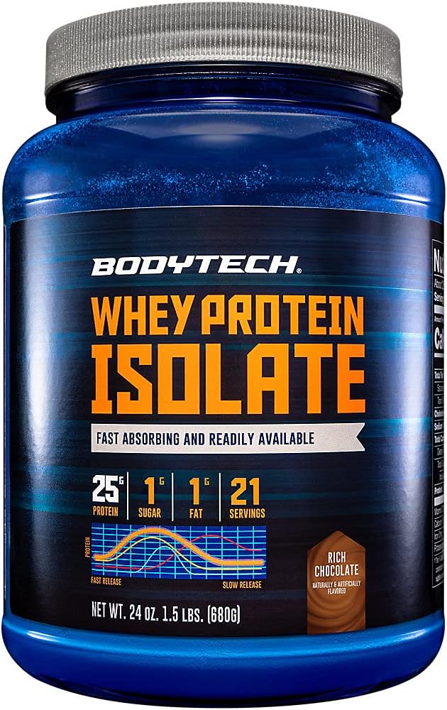 BODYTECH Whey Protein Isolate Powder - サービングあたりのタンパク質の25グラム、ポストワークアウトマッスルビルディングと成長のための理想的な、リッチチョコレート味、ミルク&大豆が含まれています(1.5ポンド/ 21サービング)