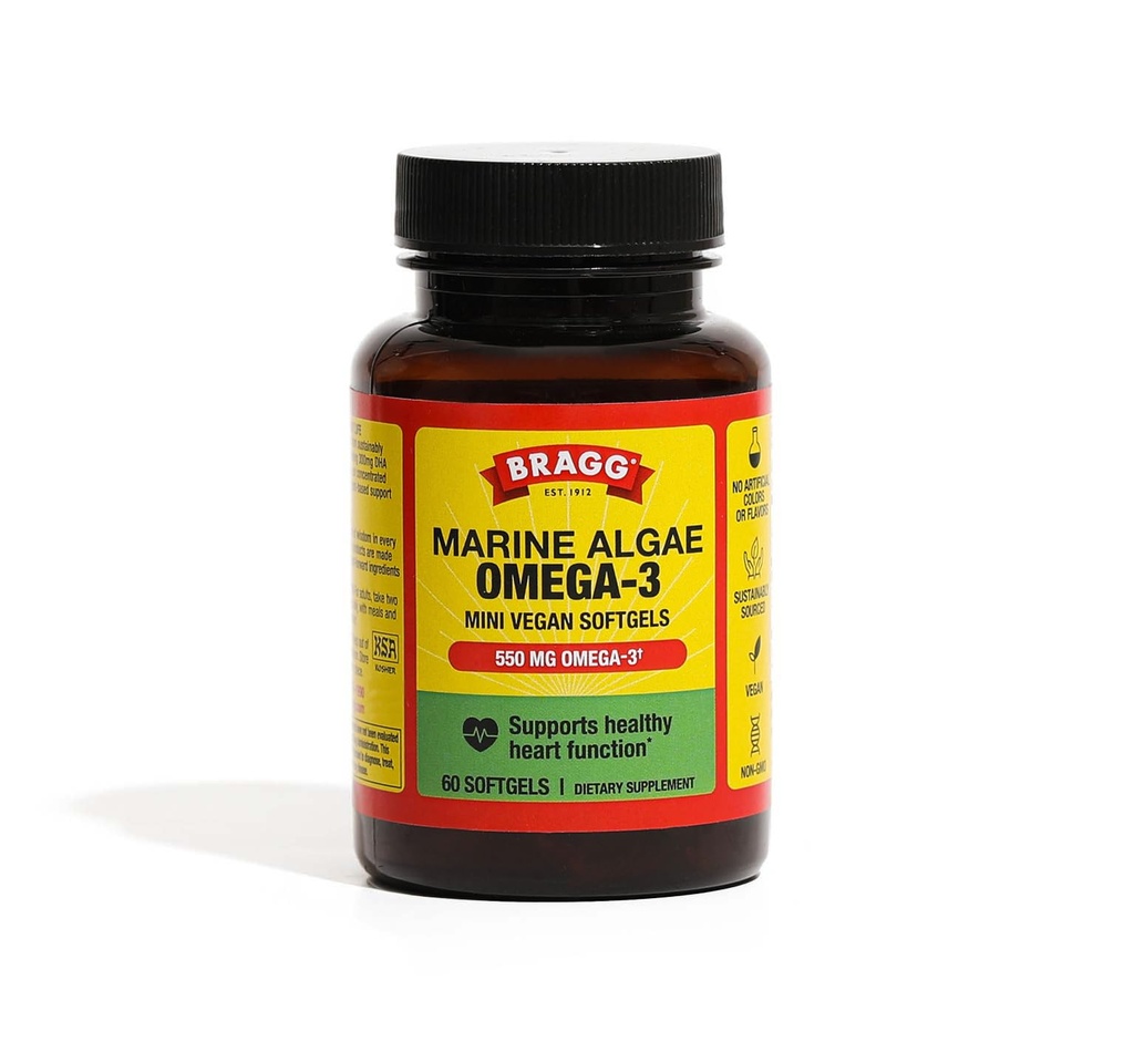 Bragg Omega-3はDHAとEPAとカプセルを補います - 60ビーガンSoftgels - Sustainable-Sourcedマリン藻 - 目と脳の健康をサポート