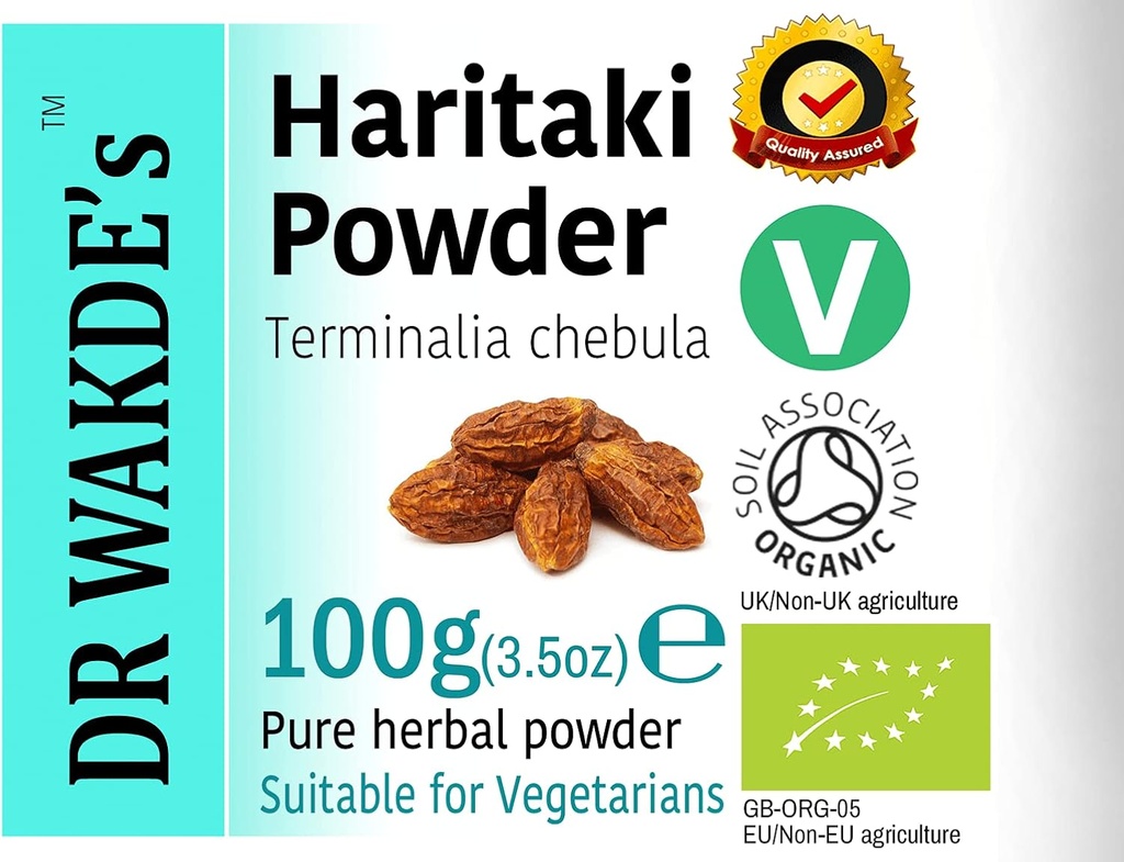 DR WAKDEのオーガニック・ハリタキパウダー(飛騨 | Termsia chebula) - 100g(3.5oz) | ピュア・ドライパウダー | アーユルヴェーダ | ヴィーガン | なし | 別れ | 当日発送