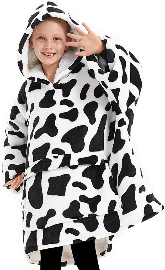 子供のためのKFUBUOウェアラブルブランケットパーカーパターンは、ポケット6〜10歳の少女ボーイバースデーギフト牛と特大スエットシャツブランケットをオーバーサイズ