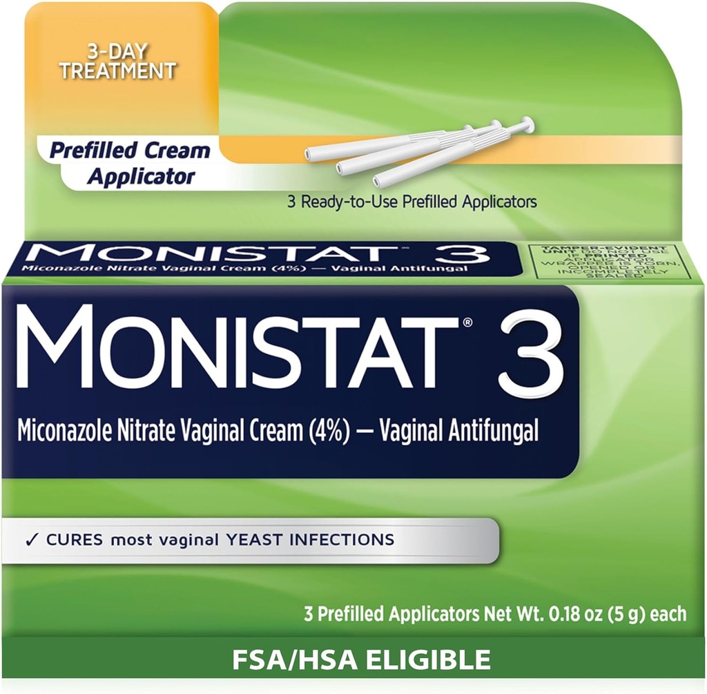 女性のためのMonistat 3日のイースト感染症の処置、3 Miconazoleの事前塗られたクリームのアプリケーター、1のパック