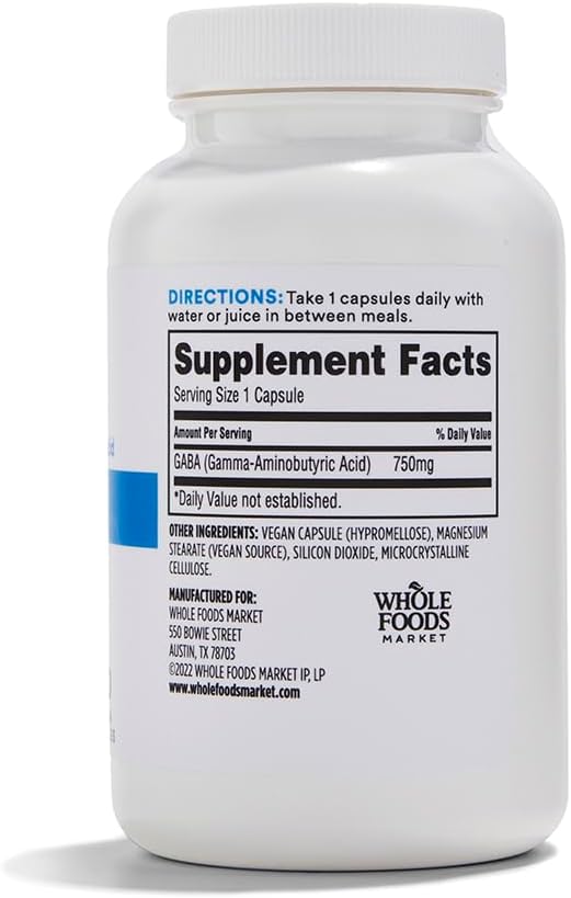 Whole Foods Market, GABA 750Mg, 100 Vegetarian Capsules (Pack of 2)