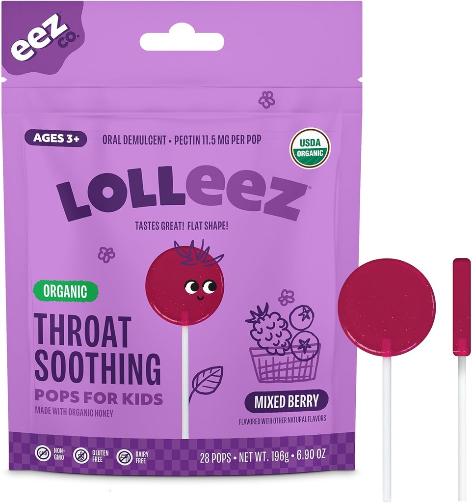Lolleez Organic Lollipops for Kids Sore Throat Edwards, ミックス ベリー パーフェクト のために Soothing a sore Throat 同時に Tasting 素晴らしい, 混合 ベリー 味, 28 カウント