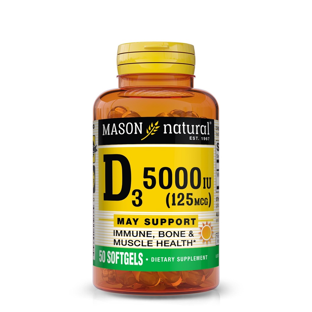 マソンナチュラルビタミンD3 125 mcg(5000 IU)、魚の肝臓油、50 Softgels、3のパックから骨、筋肉及び免疫の健康を支えて下さい