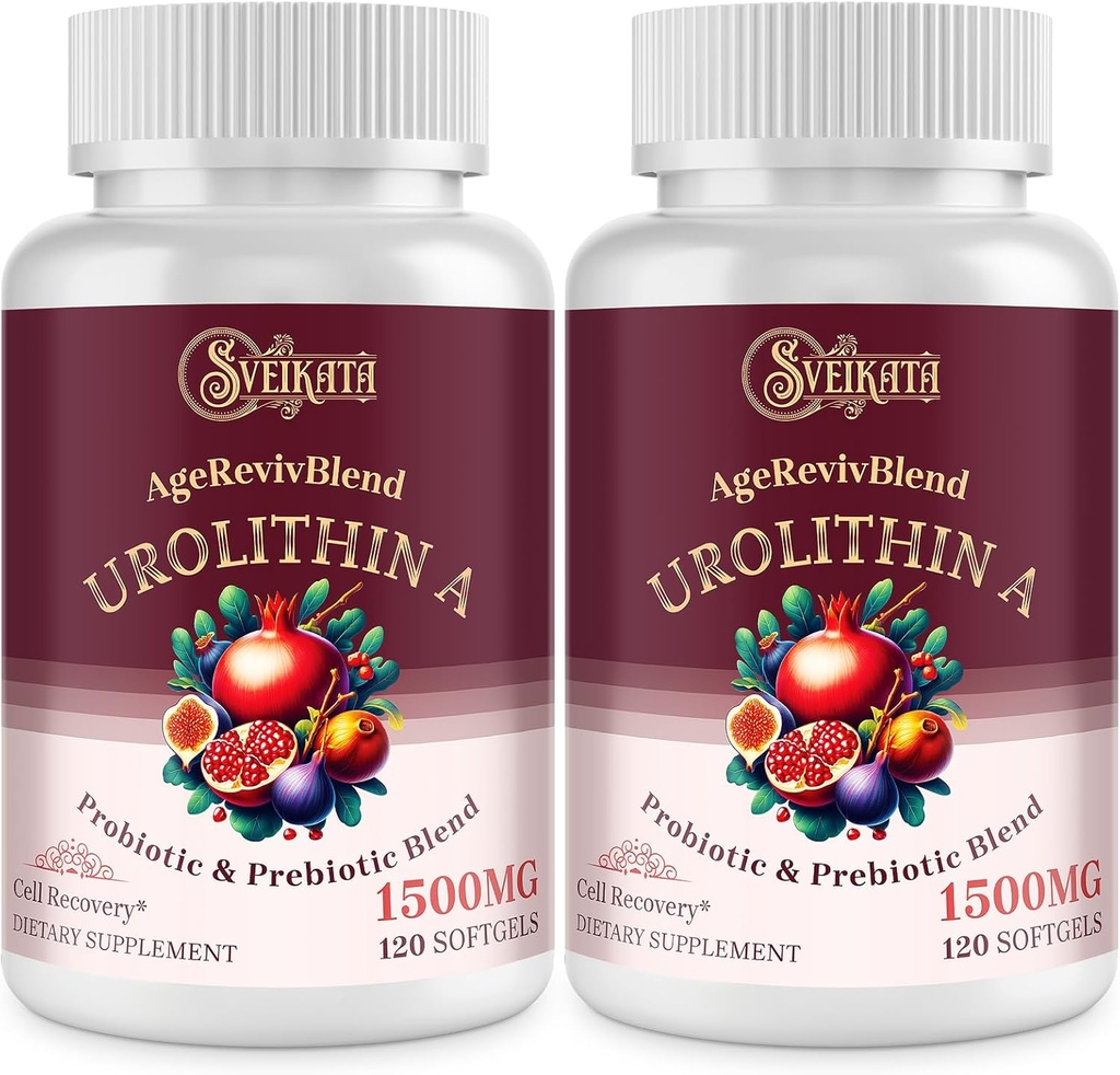 Urolithin Aサプリメント1500mg - プロバイオティクス&プレバイオティクスコンプレッションコンプレッションと30%のザクロエキス - エネルギー、ミトコンドリア&抗酸化剤 - 120 Softgels(2本)