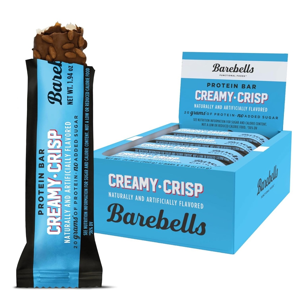 Barebells Protein Bars Creamy Crisp - 12 カウント、20g 高蛋白御馳走 - 1g 総砂糖とチョコレート栄養バー - On-The-Go 朝食またはポストワークアウトスナック