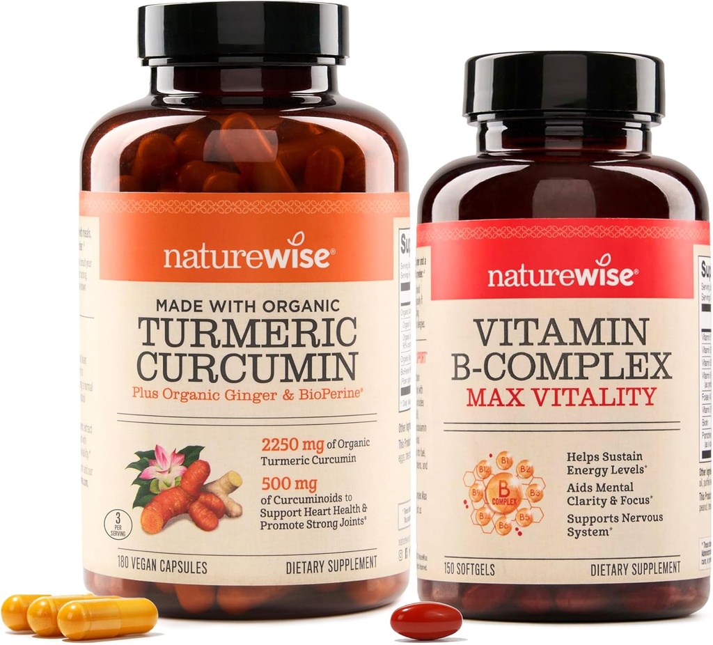 NatureWise Curcumin Turmeric 2250mg & Vitamin B Complex for Women and Men - 150 Softgels Cellular Energy Mental Clarity Support