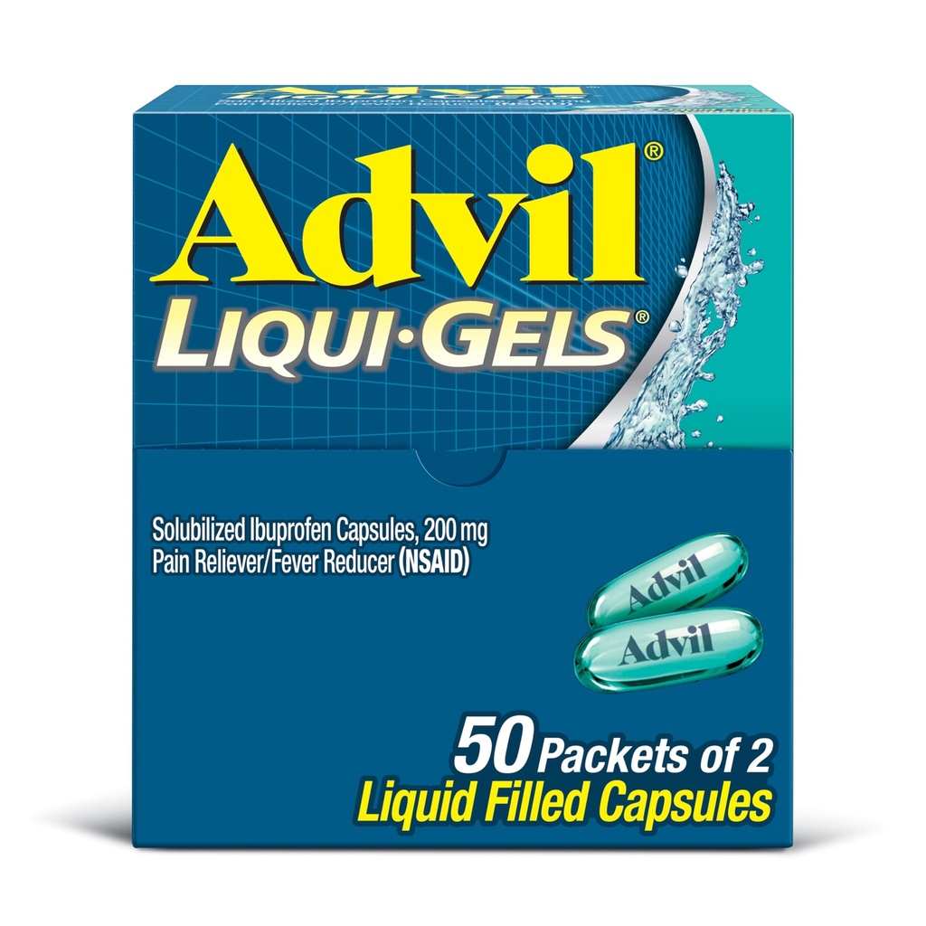 Advil Liqui-Gels痛みの回復とフィーバー減力剤、頭痛、腰痛、月経痛み、関節痛みの軽減のためのIbuprofen 200mgの成人のための痛みの薬 - 50x2液体充填カプセル