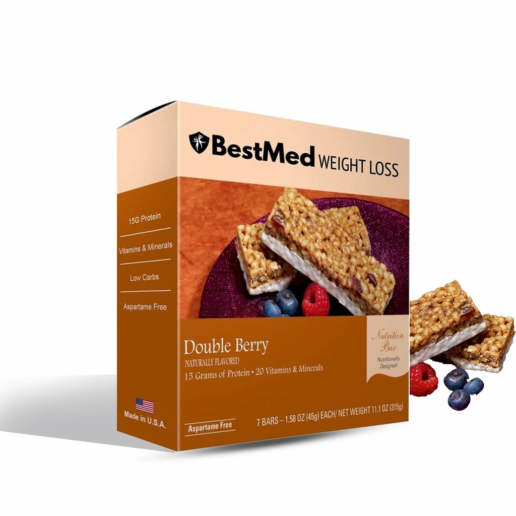 BestMed - 高蛋白栄養バー - 低炭水化物、15gタンパク質、低砂糖、低カロリー、食事代替バー(ダブルベリー、1ボックス - 7カウント)