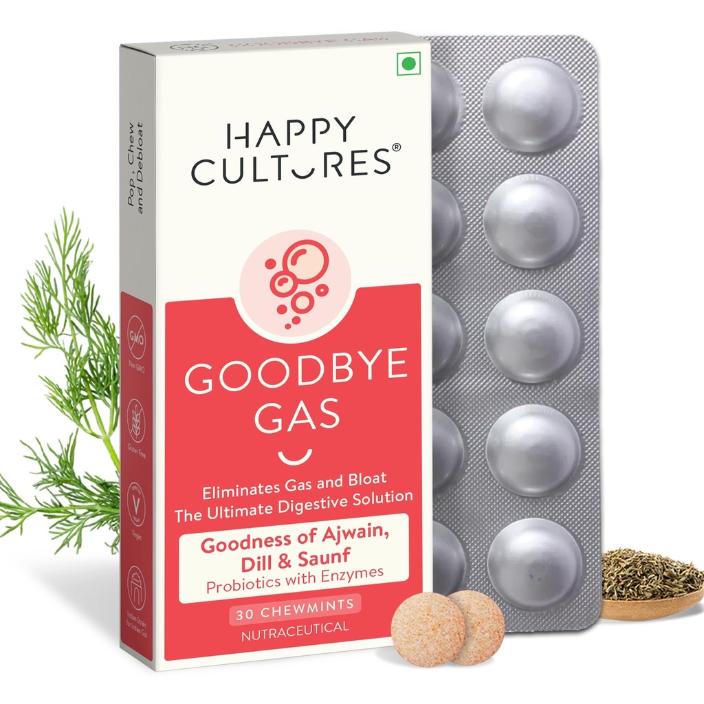 ハッピーカルチャー グッドビーガス、消化器の健康、塩ビおよびシメチコン50mg - 30のChewablesと消化不良のためのChewableガス救助のカプセル