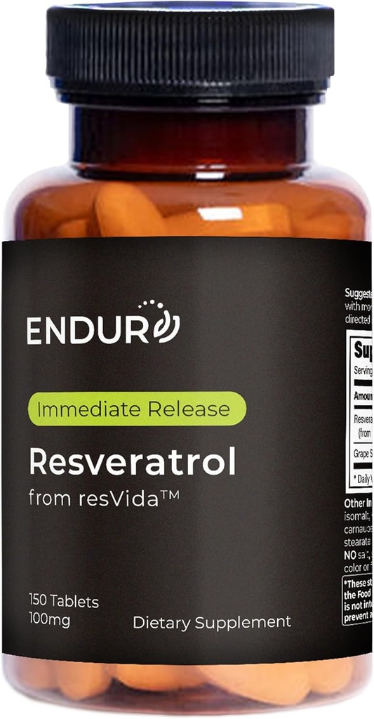 Endur Resveratrol、健康な老化及び心血管サポート補足、即刻解放の酸化防止のブドウの皮のエキス、グルテンフリー、100mg (150のタブレット)