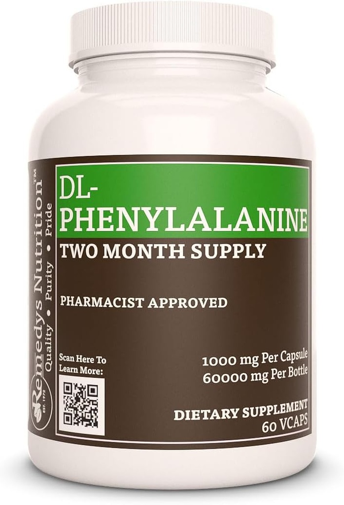 Remedyの栄養DL-Phenylalanine (DLPA) | 1,000のmgの60のビーガン カプセルのサプリメント | 2か月の供給