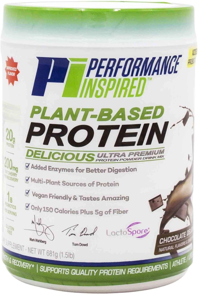 Performance Inspired Nutrition Plant Protein Powder – All Natural – 20G Protein – 1B Probiotics – Digestive Enzymes – Fiber Packed – Gluten Free – Chocolate Delight – 1.5lb