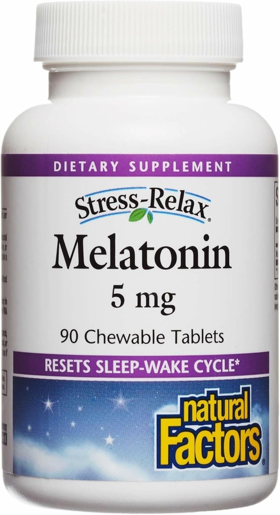 自然な要因、自然な眠りの援助による圧力RelaxのMelatonin 5のmgは、睡眠漏出周期、90のchewableタブレット(90のサービング)、Peppermintの味をリセットします