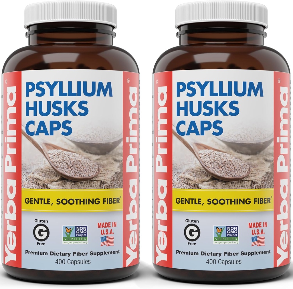 Yerba の Prima の syllium の殻の帽子、625 の mg、400 のカプセル(2 のパック) -人および女性のための自然な繊維-規則的なサポート補足