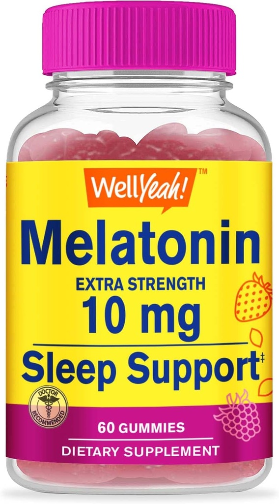 WellYeahメラトニン10mgグミー - 2ヶ月の供給 - 天然由来の風味、薬物のないグミササプリメント - グルテンフリー、ベジタリアン - 60グミ