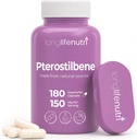 Pterostilbeneサプリメント150mg、上昇セルラーエネルギー、180ビーガンカプセル、3ヶ月の供給、純粋な有機Pterostilbeneエキス、米国製、非GMO、クリーンラベル、簡単なスワロ抗酸化サポート