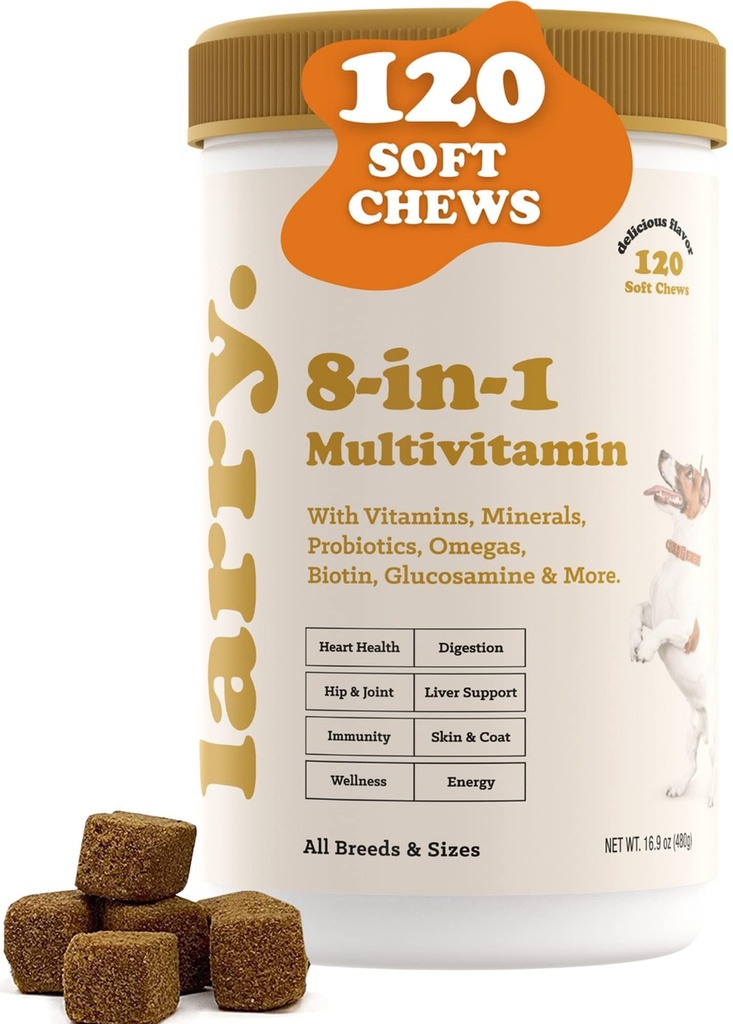 8-in-1 乳液によるマルチビタミンドッグサプリメント | 心臓・消化器・肝臓・皮膚・コート・犬用関節サポートサプリメント | ビタミン・ミネラル・オメガス・グルコサミンコンドロイチン | 120 軟咀嚼