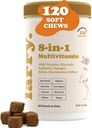 8-in-1 乳液によるマルチビタミンドッグサプリメント | 心臓・消化器・肝臓・皮膚・コート・犬用関節サポートサプリメント | ビタミン・ミネラル・オメガス・グルコサミンコンドロイチン | 120 軟咀嚼