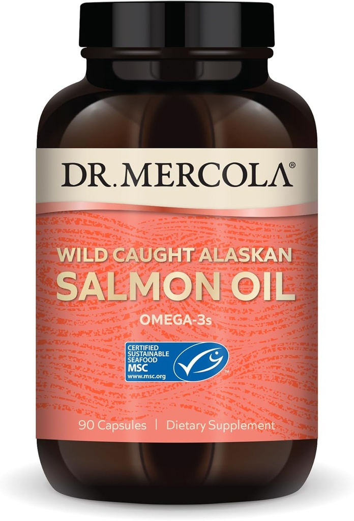 Mercola Wild Caught Alaskan Salmon Oil, 30 サービング (90 カプセル), Omega-3s, サプリメント, 健康な脳と認知機能をサポート, 非GMO, MSC 認定