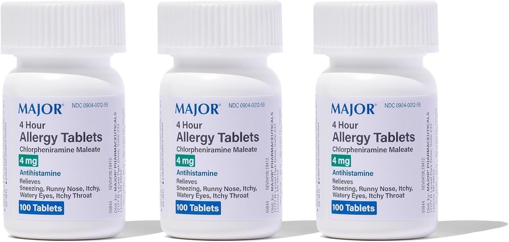 MAJOR 4 Mgのアレルギーのタブレット-Chlorpheniramineの4-Hourアレルギーの薬-Sneezing、Itchy水目の救助のためのAntihistamine、Itchyの喉およびRunnyの鼻- 100の計算(3のパック)