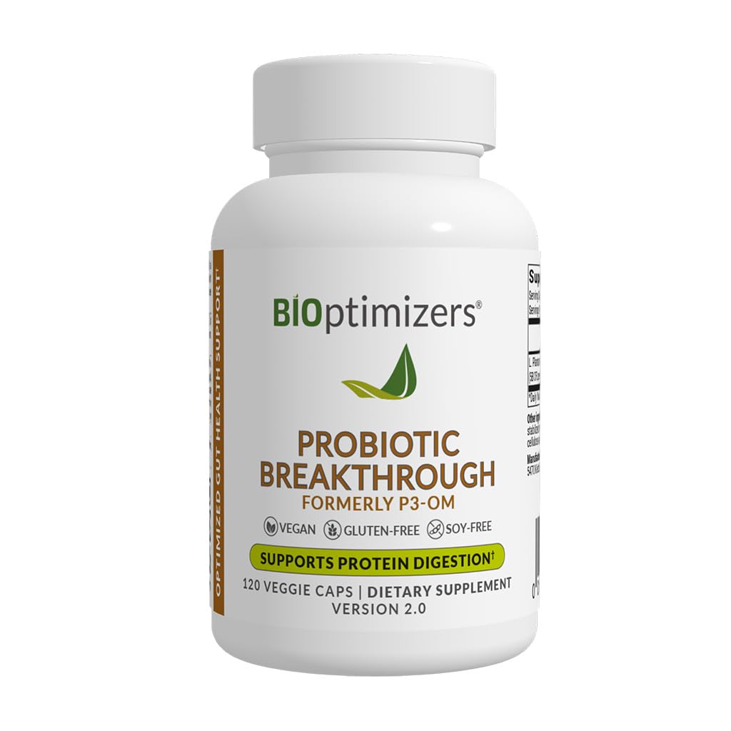 BiOptimizers Probioticブレークスルー - Lactobacillus Plantarum OM Probiotics & Prebiotics Gutのための健康サプリメント, 消化 & 女性男性高齢者のための免疫サポートプロバイオティクス – 120 ビーガンカプセル
