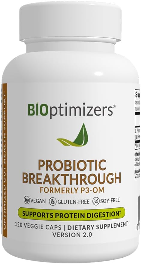 BiOptimizers Probioticブレークスルー - Lactobacillus Plantarum OM Probiotics & Prebiotics Gutのための健康サプリメント, 消化 & 女性男性高齢者のための免疫サポートプロバイオティクス – 120 ビーガンカプセル