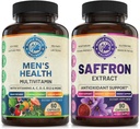 Mens Daily Multivitamins & Pure Saffron Extract Bundle (One Bottle Each). Collectively Supports Holistic Wellness, Boosted Energy, Uplifted Mood. Made in The USA.