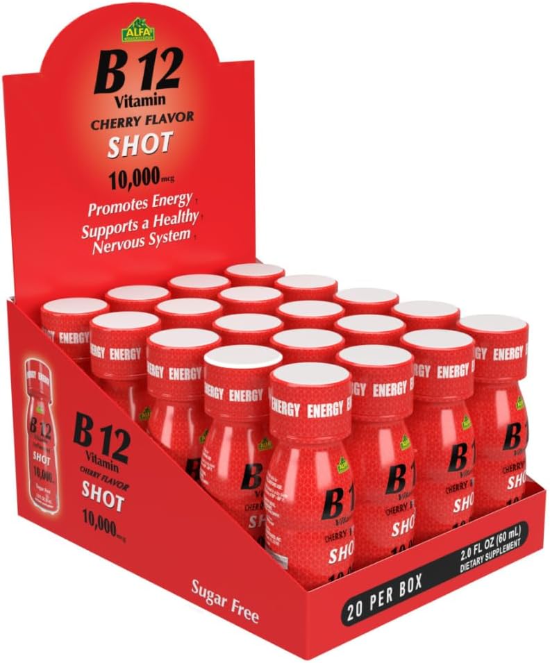 ALFA VITAMINS B12 ビタミンショット 10000 MCG の最大の効力 - 砂糖なし、カフェインフリー - エネルギーショット (2.0 FL OZ ボトル) 20 パック