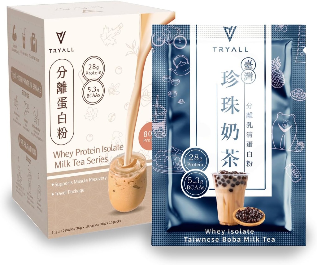 TRYALLリチャージポストワークアウトサプリメント毎日の筋肉ビルダー&回復サプリメント(台湾バブルミルクティー、10パック)