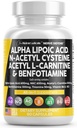 アルファLipoicの酸600mg Nアセチル Cysteine 600mgのアセチルLカルニチン500mg Benfotiamine 300mg - ビタミンB1 B6及びB12の女性そして人のためのNerveサポート補足-米国で作られる90帽子