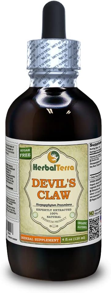 Devil's Claw(Harpagophytum Procumbens) Tincture、有機乾燥Root液体エキス(ブランド名:HerbalTerra、米国で製造)4 fl.oz(120 ml)