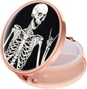 Rouidr Pill Box, 3 Compartment Medicine Pill Case, Small Metal Travel Medicine Box for Purse & Pocket, Rose Gold, Skull