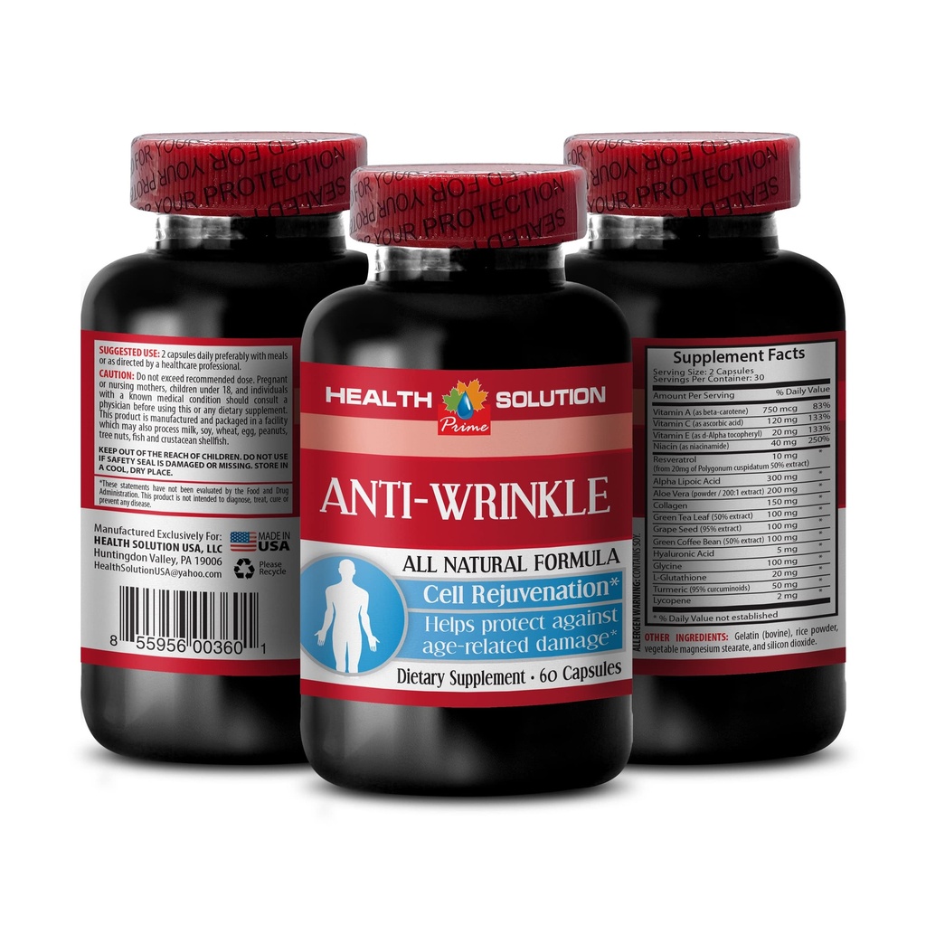 ビタミンEのコラーゲン - ANTI-WRINKLE COMPLEX - 皮膚鉱物、アンチエイジングの自然な方式、顔のための反しわのカプセル、血清の反しわ、アルファリポ酸、女性のための反しわの丸薬、1B 60の帽子