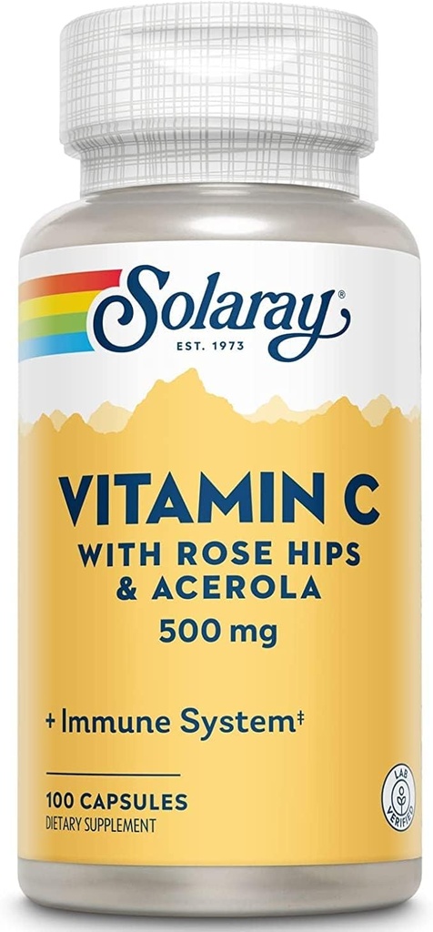 Solaray C w/Rose HIPS&Acerola、カプセル(Btl-Plastic) 500mg | 100カウント | 2パック