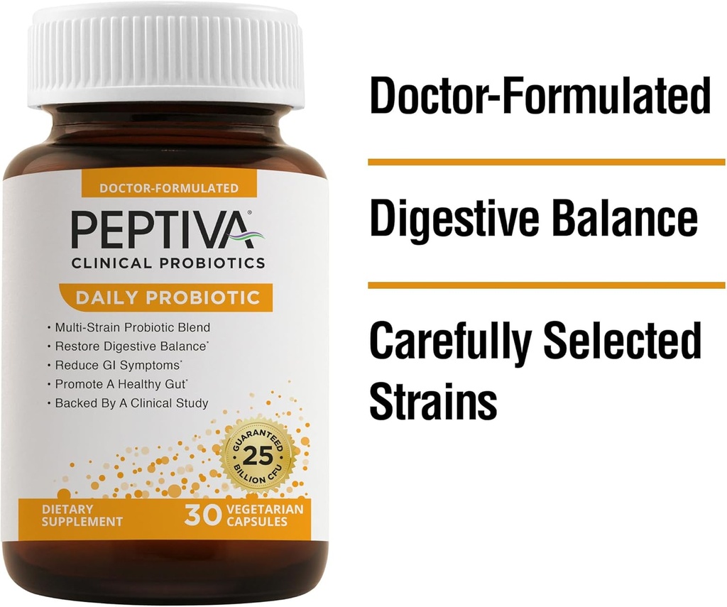 Peptiva毎日のプロバイオティクス、25ビリオンCFU、マルチストレインプロバイオティクス、LactobacillusのAcdophilus、Bifidobacterium、消化管サポートサプリメント - 30カウント