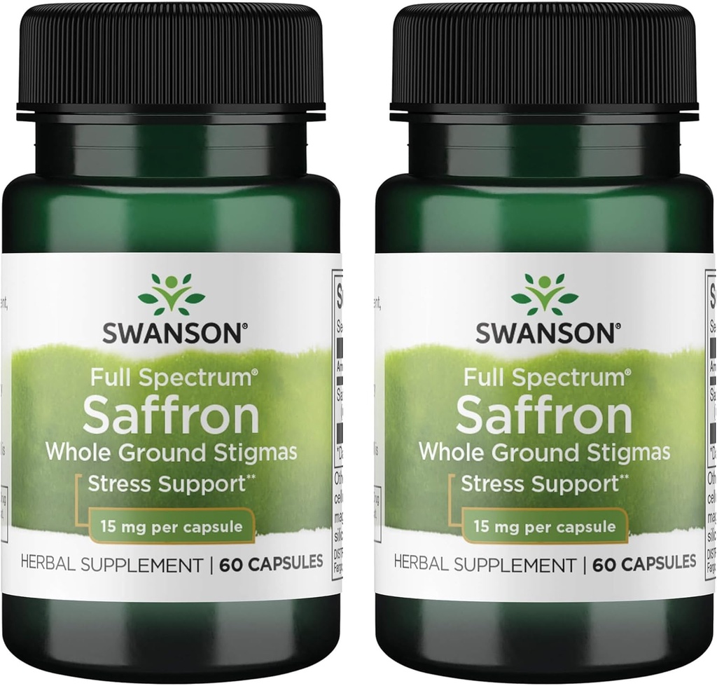 Swanson Full Spectrum Saffron (Whole Ground Stigmas)-Herbal Supplement Promoting Natural Mood Support & Stress Management - Organic Spanish Saffron Supplement-(60 Veggie Capsules, 15mg Each) 2 Pack