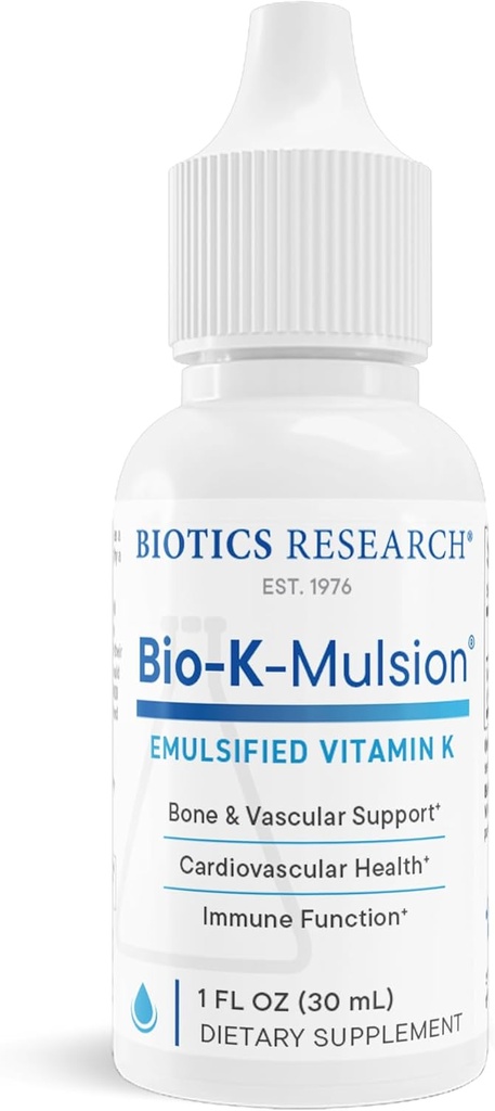 バイオ医薬品の研究バイオK Mulsion液体ビタミンKドロップ - 500 mcg / S - 大人のためのビタミンK1 フィトナーデ - VIT Kサプリメント - 強力な骨、心臓の健康、血液凝固サポート、1 fl oz