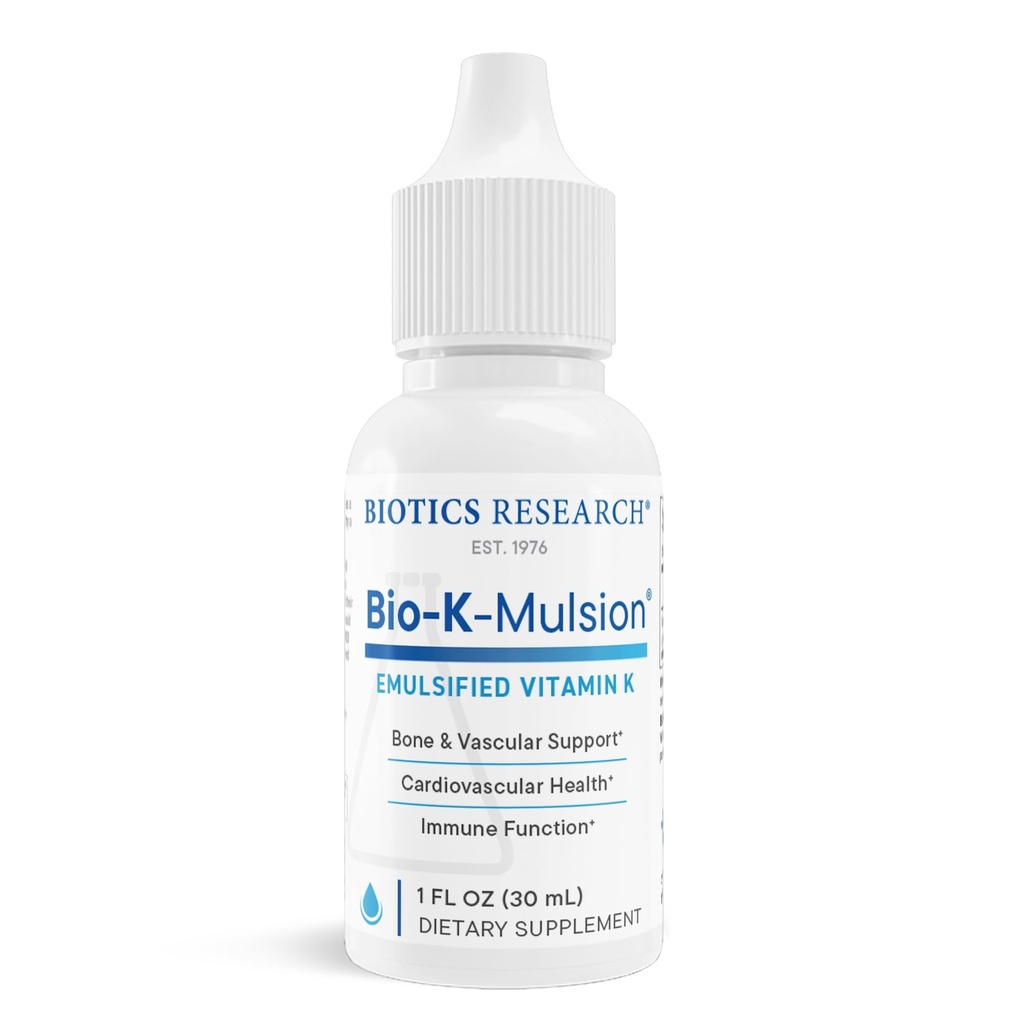 バイオ医薬品の研究バイオK Mulsion液体ビタミンKドロップ - 500 mcg / S - 大人のためのビタミンK1 フィトナーデ - VIT Kサプリメント - 強力な骨、心臓の健康、血液凝固サポート、1 fl oz