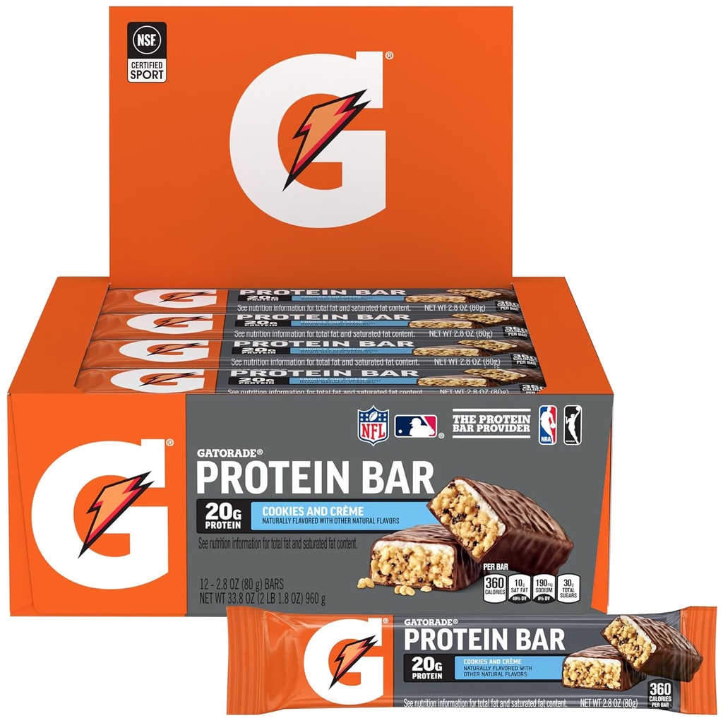 Gatorade Wheyプロテインバー、クッキー&クリーム、2.8オンスバー(バーあたり12,20gのタンパク質のパック)