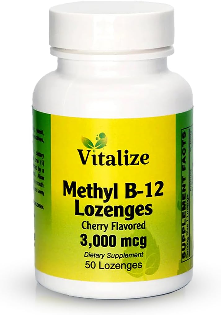 Vitalize - メチルB-12ロゼンジ | ビタミンB12メチルコバラミン | B12サプリメント | チェリーフレーバー | エネルギーサプリメント | エネルギー生産と肝臓の健康をサポート | 50 ボトルあたりのロゼンジ | 3000 MCG
