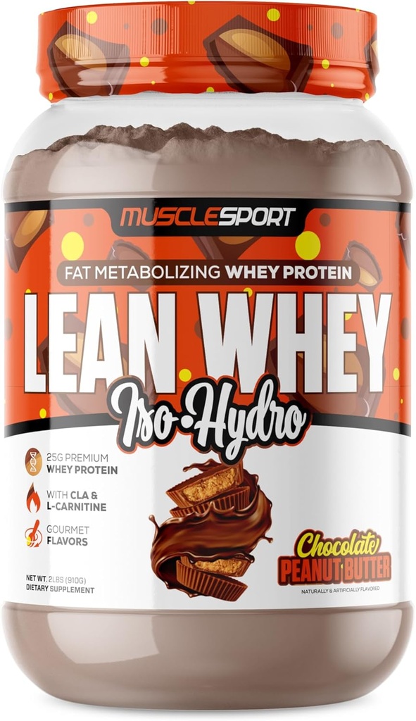 Musclesport Lean Whey RevolutionTMプロテインパウダー - Wheyプロテインアイソレート - 低カロリー、低炭水化物、低脂肪、信じられないほどの味 - スコープあたり25gプロテイン(2LB、チョコレートピーナツバター)