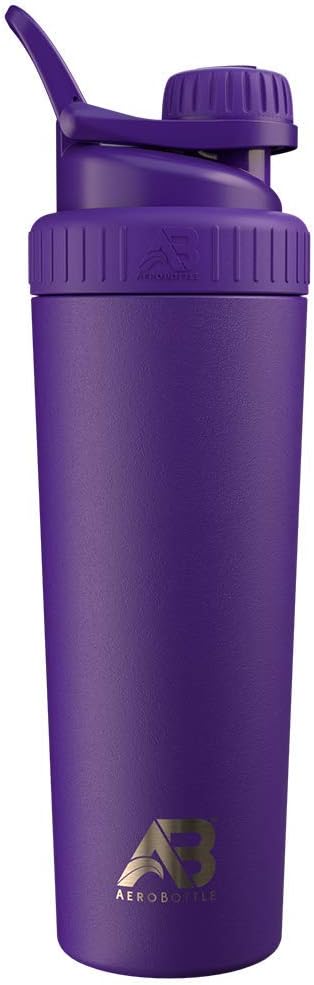 AeroBottle Cryoのシェーカーのコップ、絶縁されたステンレス鋼の水差しおよび蛋白質のシェーカーは、Turbulentの混合の技術、ブレンドの球かワイスク、26oz、Nightfallの紫色と蛋白質およびプレワークアウトを混合します