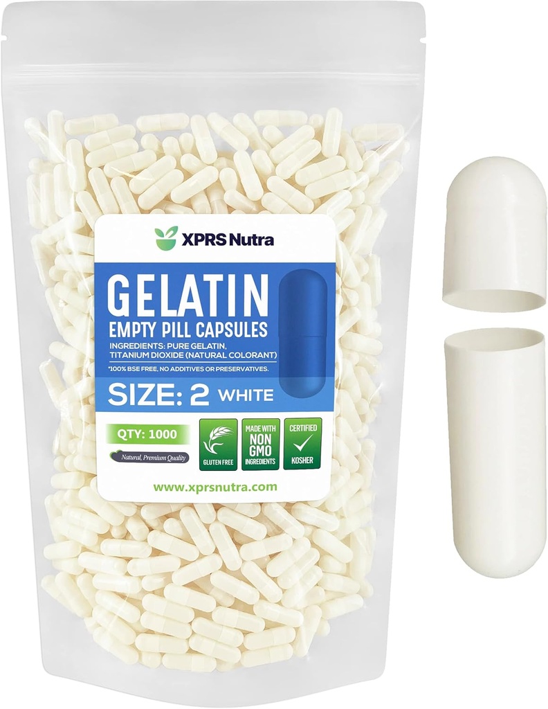 XPRSのNutraのサイズ2の空のカプセル- 1000の計算の空のゼラチンのカプセル-Pills DIYのカプセルの詰物-Do-It-Yourselfの補足のための純粋な牛のゲルの帽子(白)
