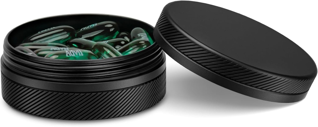 小さい丸薬の箱、耐久の金属の丸薬箱、旅行および毎日の使用、ポケットのための携帯用ビタミンのホールダーのための気密及び防水 - 黒