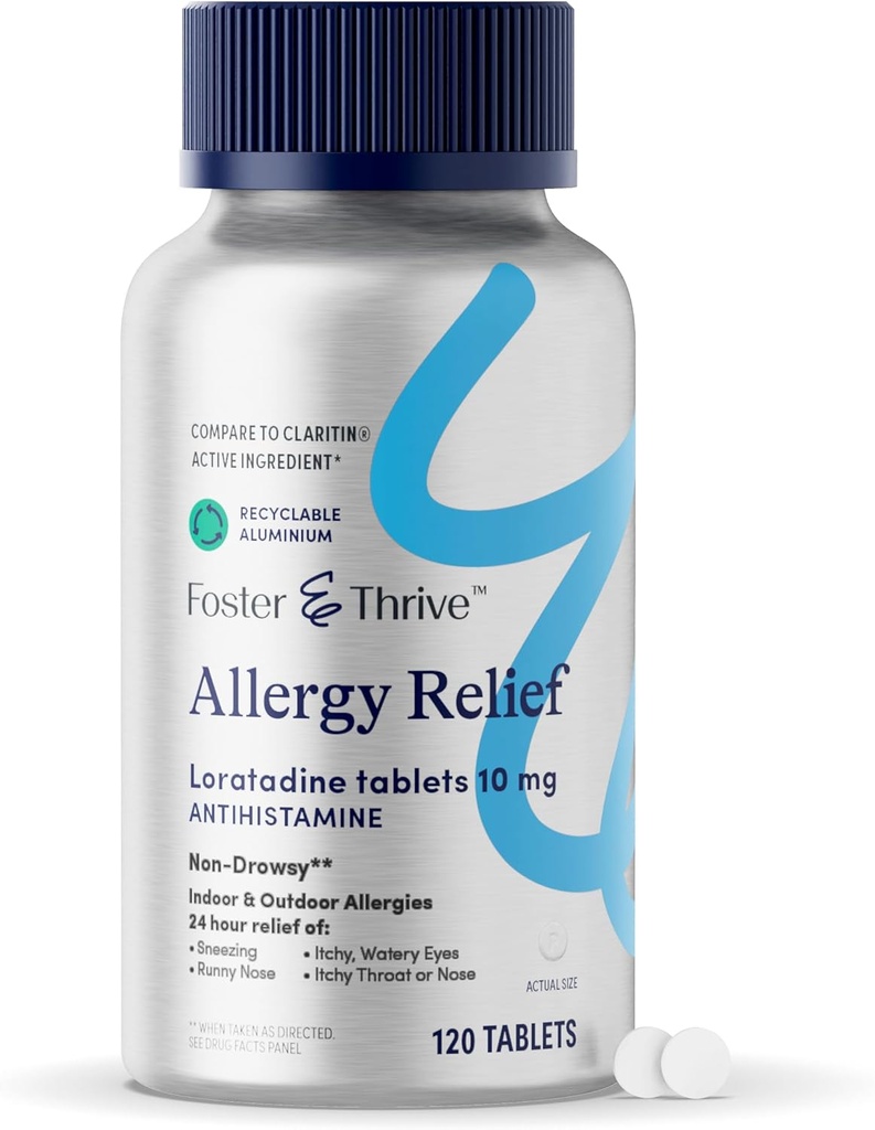 フォスター& Thrive Loratadine 10mgのSinusの圧力および季節的なアレルギー、AntihistamineはItchy目、Sneezing、子供および大人、120のタブレットを取り除きます