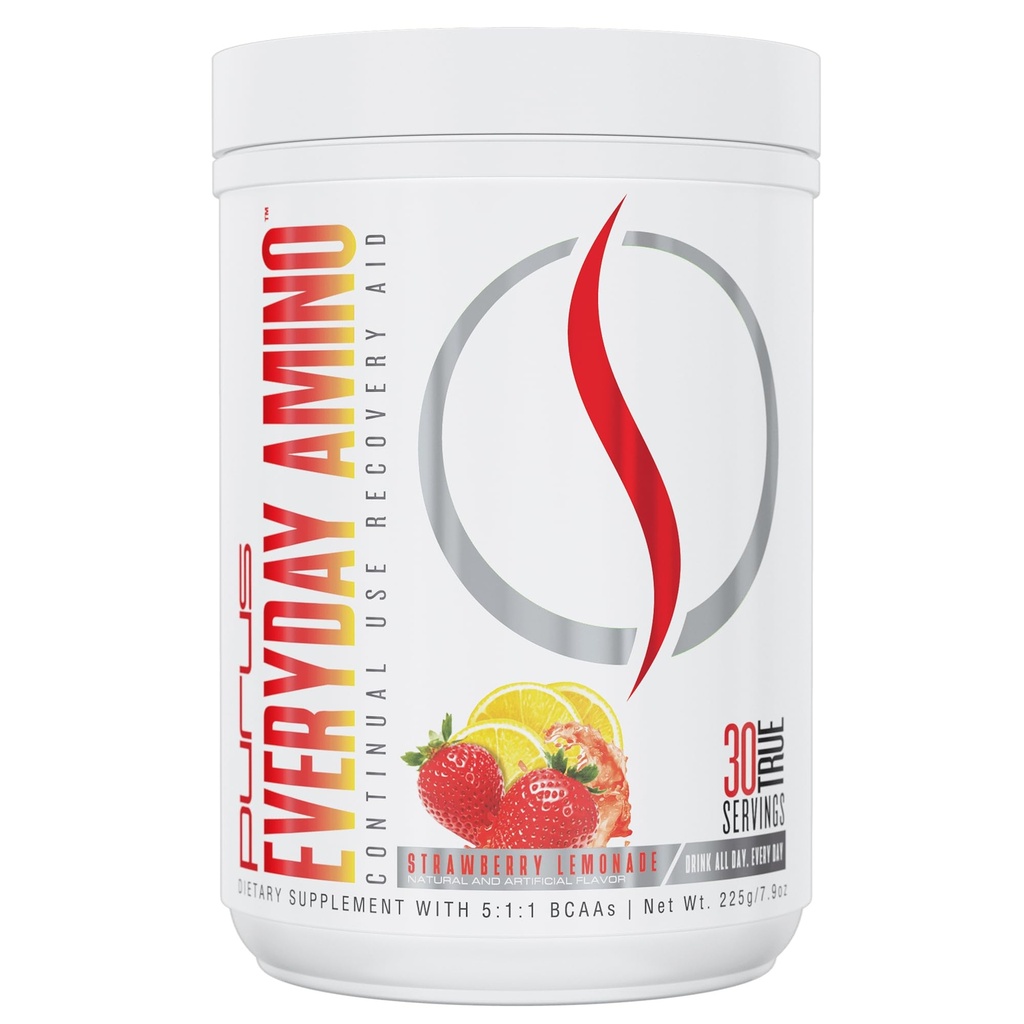 Purus Labs 毎日アミノBCAAパウダー | 筋肉の水分補給と回復のためのアミノ酸 | 砂糖無料 & グルテンフリー | 30サービング(イチゴレモネード)