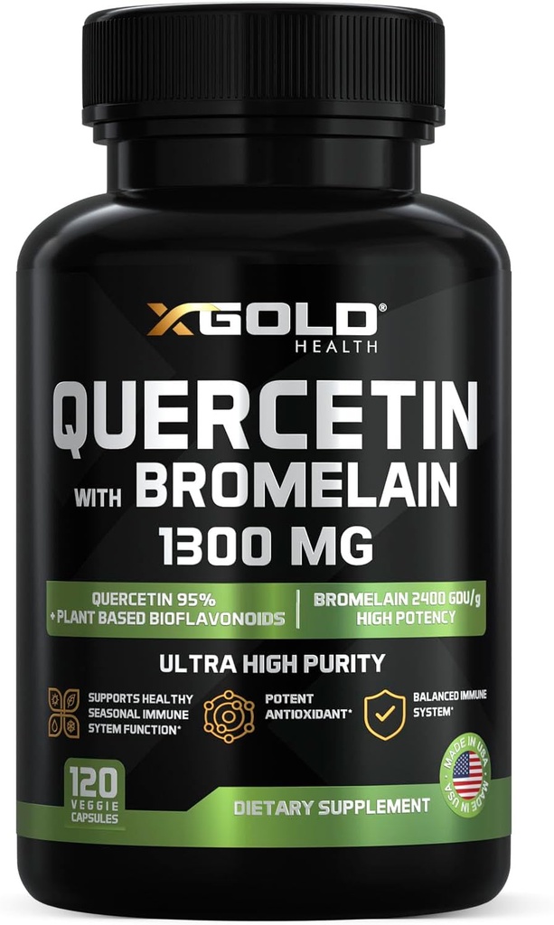 Quercetin + Bromelain 1,300mg - Quercetin:95% - Bromelain 2,400 GDU/g - 米国製 | 120 キャップ